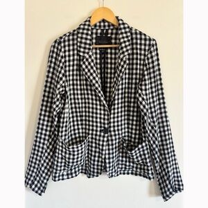 Anthropologie Sanctuary Black White Check Linen One-Button Blazer Womens Medium